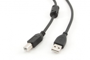 Кабель USB2.0 соединительный A-B профессиональный, феррит. кольца, позолоч. контакты, черный 4.5м, Cablexpert CCF-USB2-AMBM-15